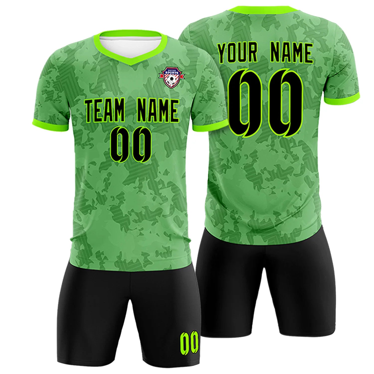 Custom Neon Green-Black Printing Outdoor Breathable Soccer Sets Jersey