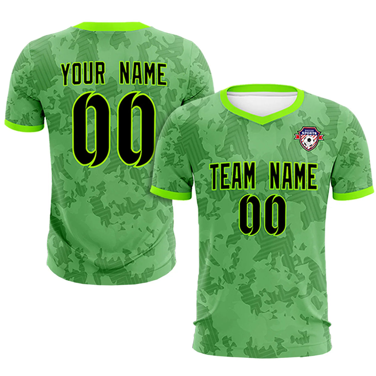 Custom Neon Green-Black Printing Outdoor Breathable Soccer Sets Jersey