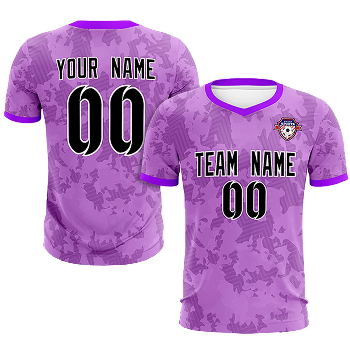 Custom Light Purple-Black Printing Outdoor Breathable Soccer Sets Jersey