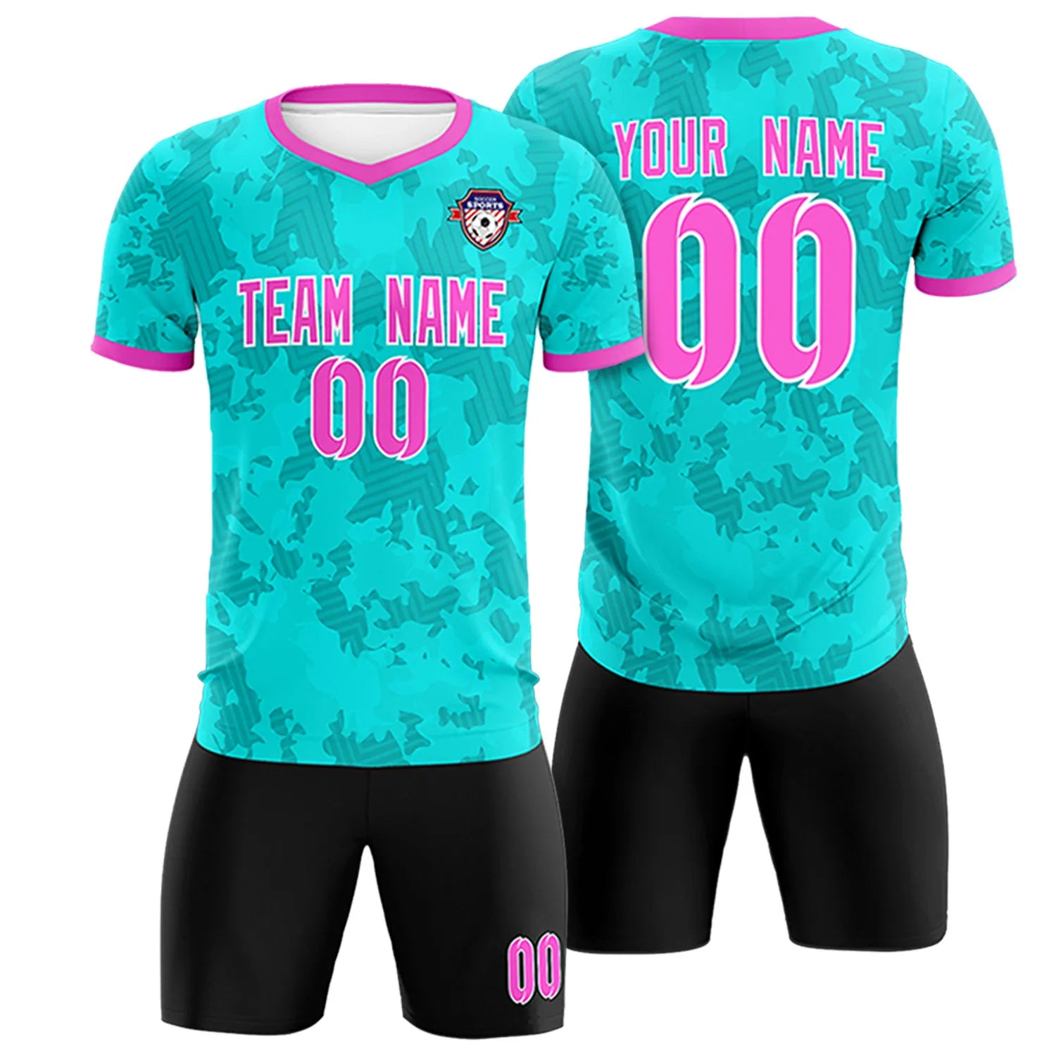 Custom Blue-Black Printing Outdoor Breathable Soccer Sets Jersey