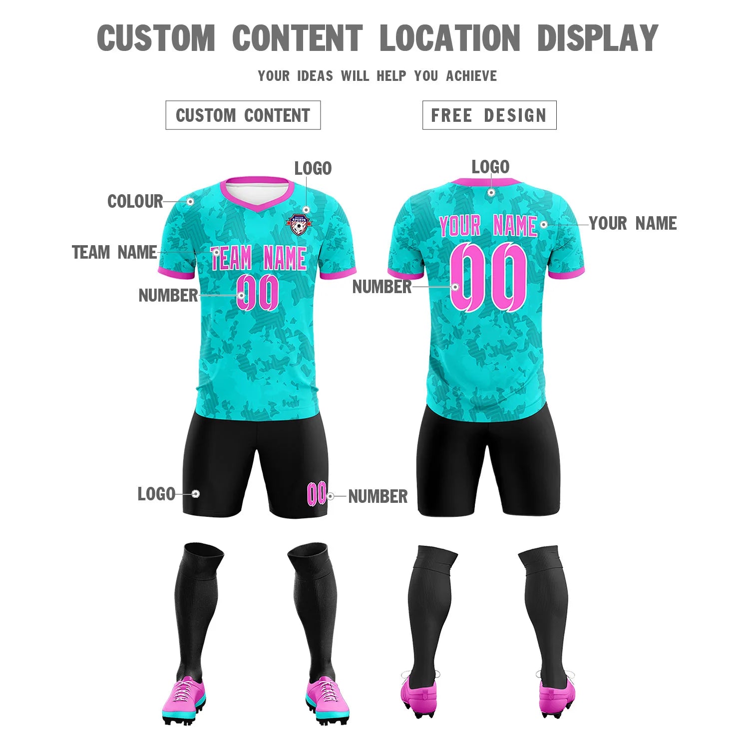 Custom Blue-Black Printing Outdoor Breathable Soccer Sets Jersey