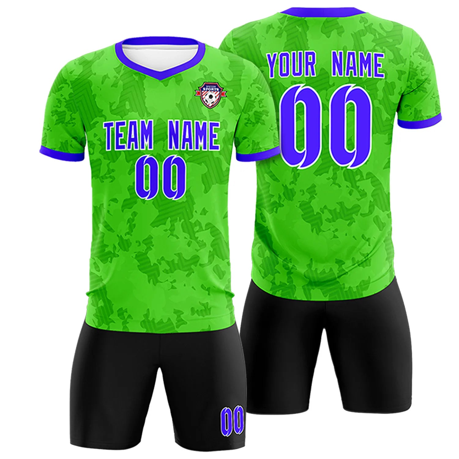 Custom Fluorescent Green-Black Printing Outdoor Breathable Soccer Sets Jersey