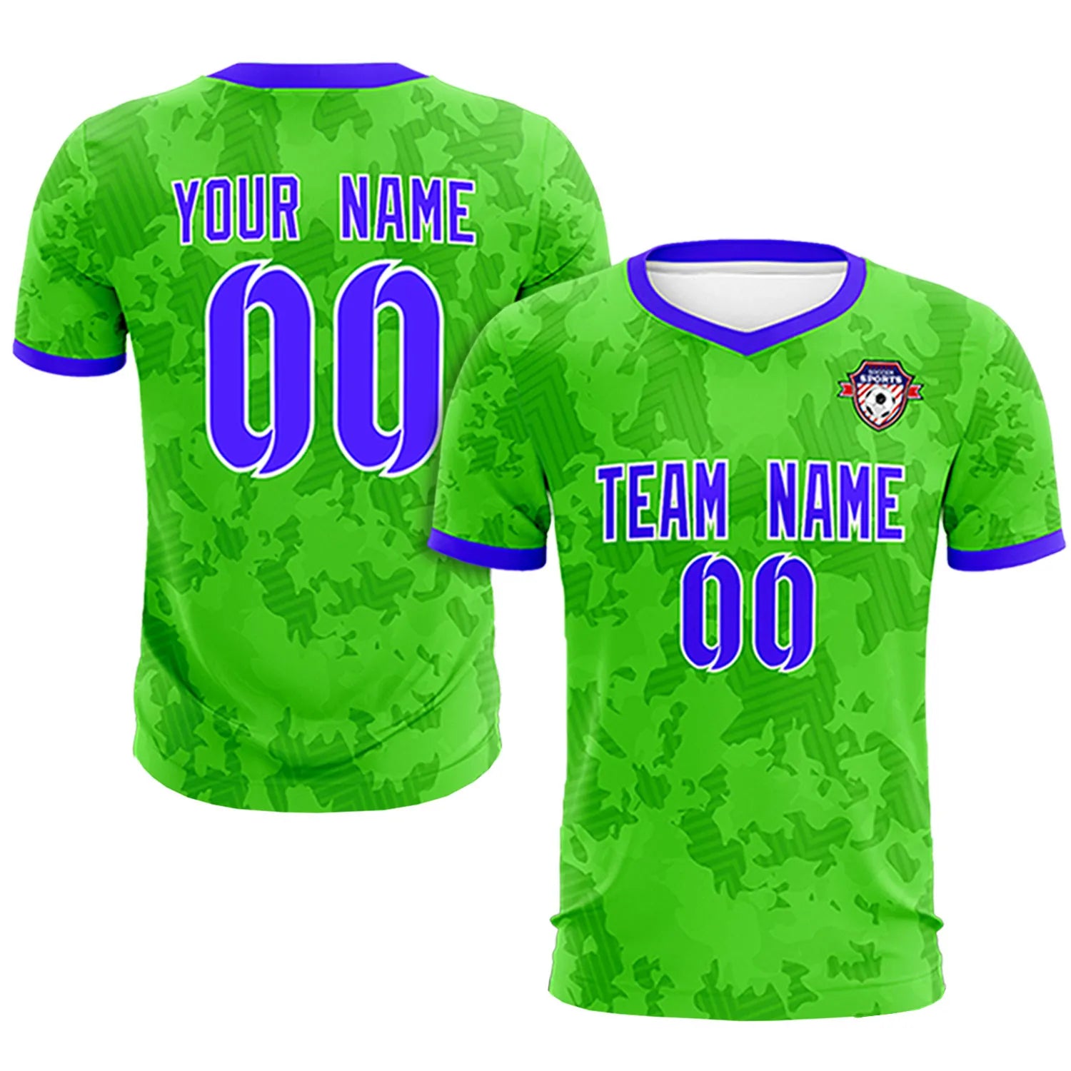 Custom Fluorescent Green-Black Printing Outdoor Breathable Soccer Sets Jersey