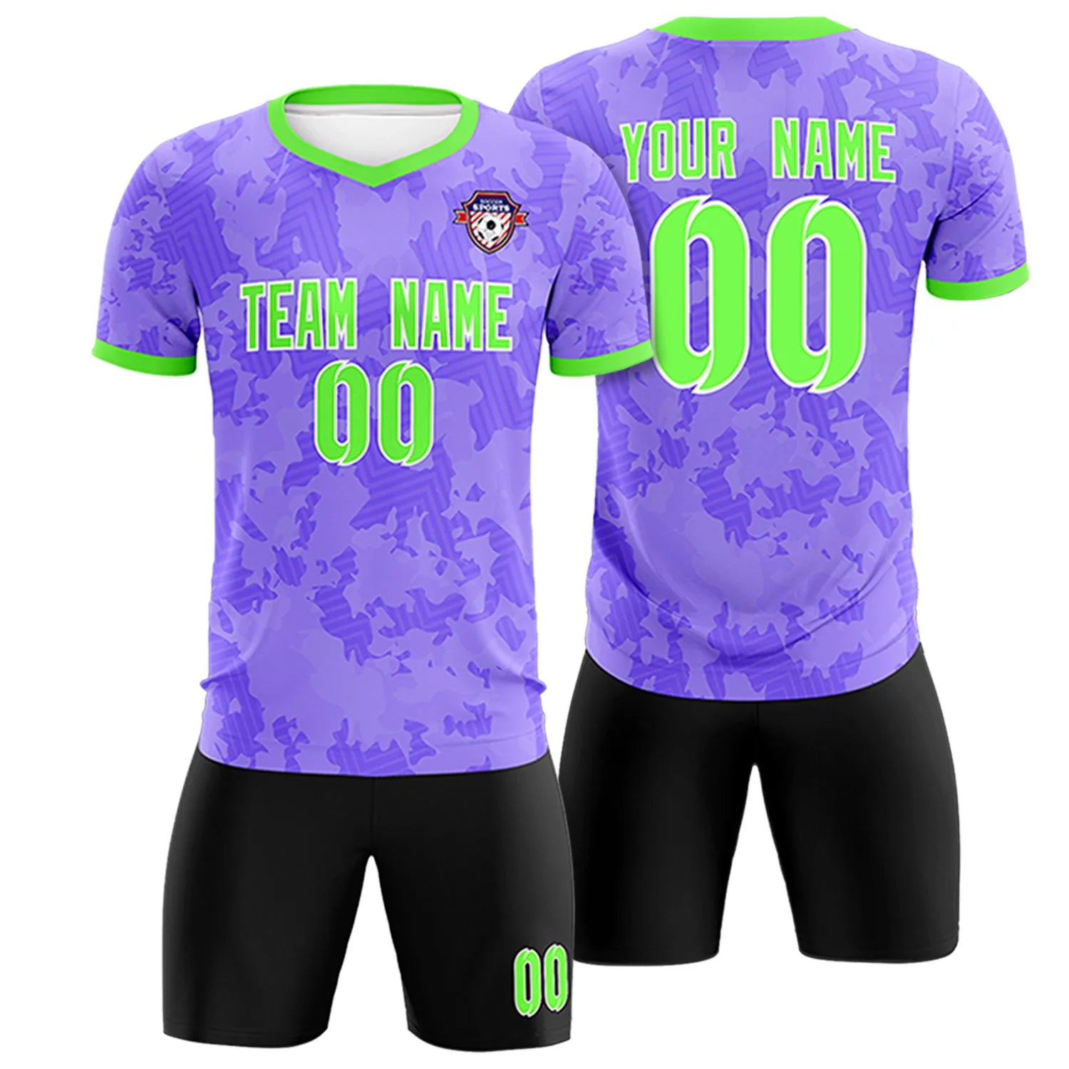 Custom Light Purple-Black Printing Outdoor Breathable Soccer Sets Jersey