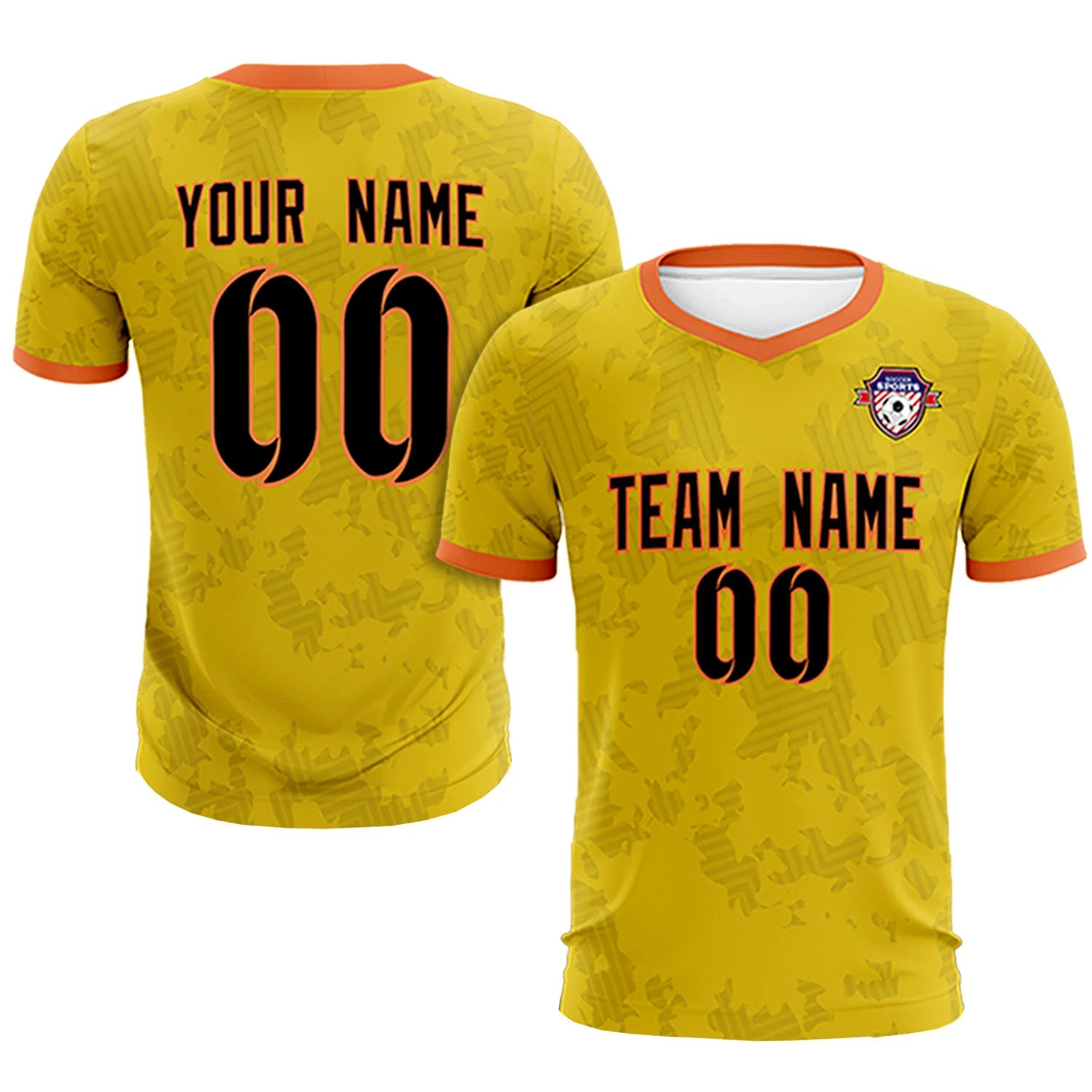 Custom Yellow-Black Printing Outdoor Breathable Soccer Sets Jersey