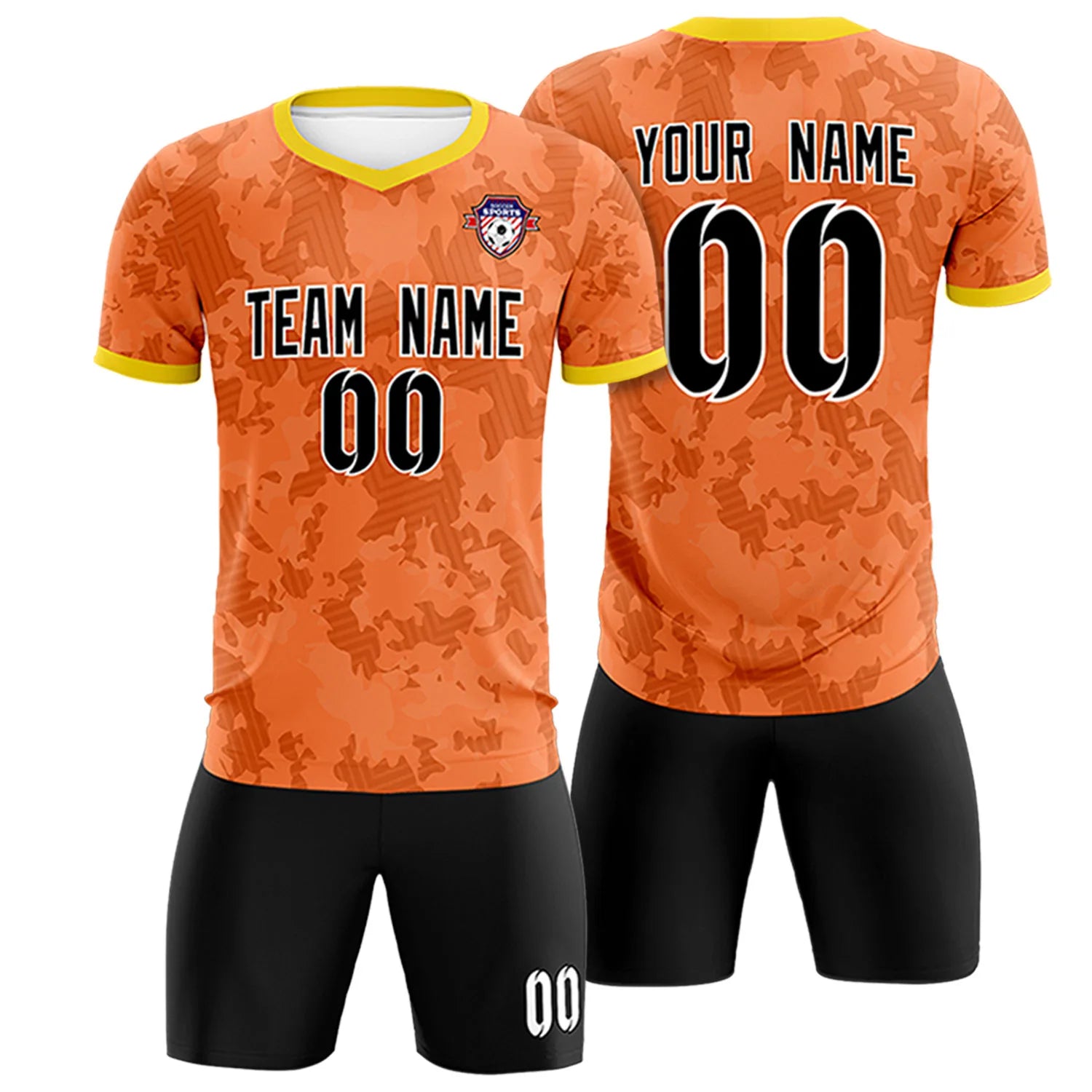Custom Orange-Black Printing Outdoor Breathable Soccer Sets Jersey