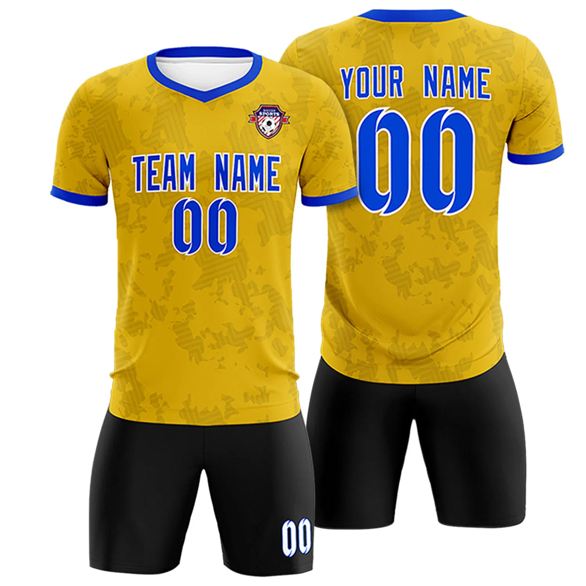 Custom Yellow-Black Printing Outdoor Breathable Soccer Sets Jersey