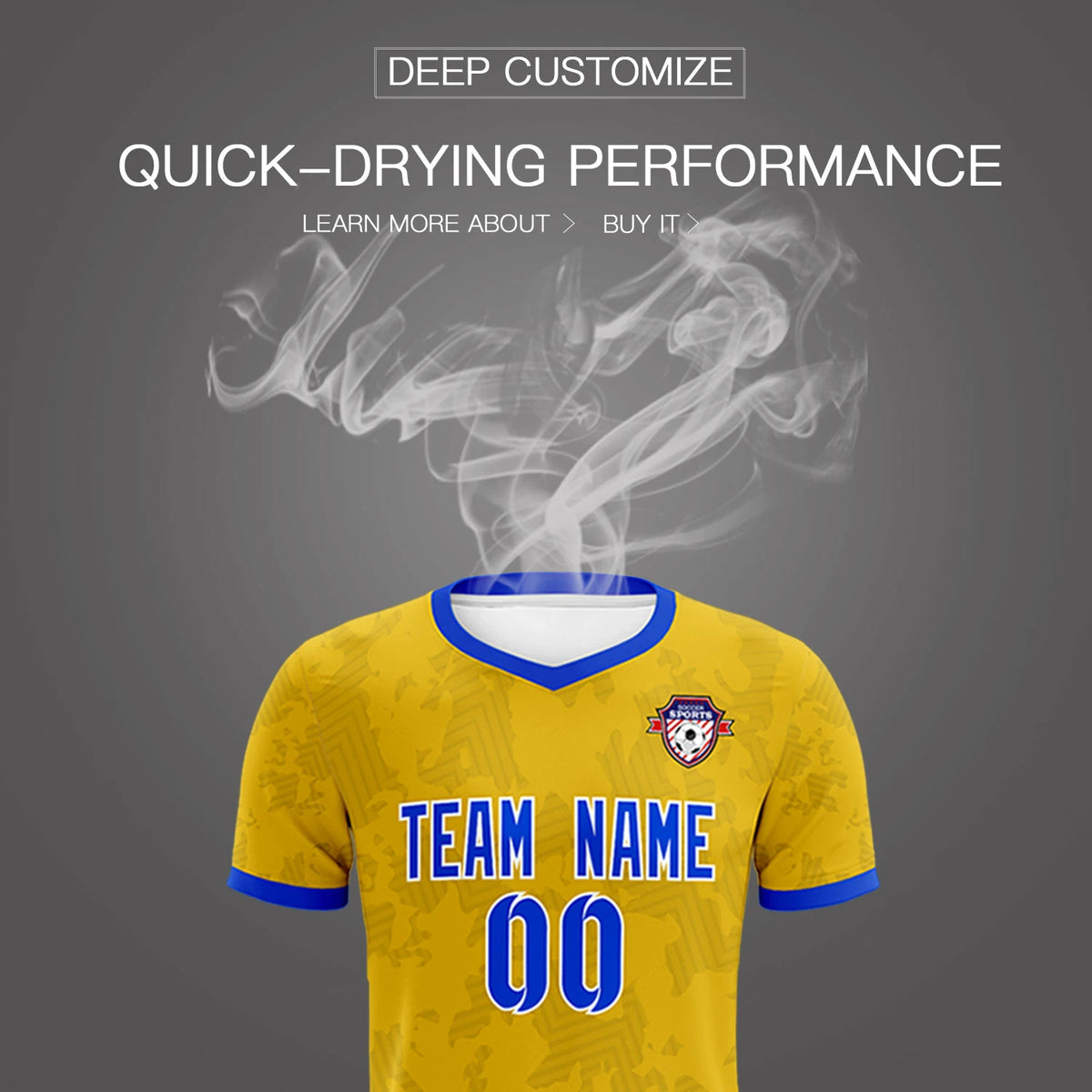 Custom Yellow-Black Printing Outdoor Breathable Soccer Sets Jersey