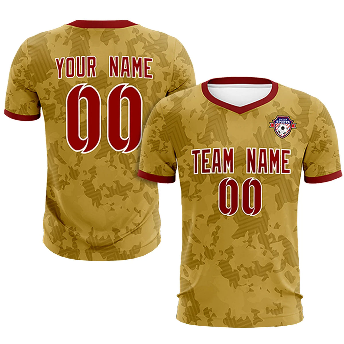 Custom Old Gold-Black Printing Outdoor Breathable Soccer Sets Jersey