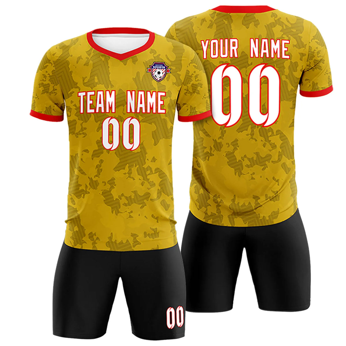 Custom Old Gold-Black Printing Outdoor Breathable Soccer Sets Jersey