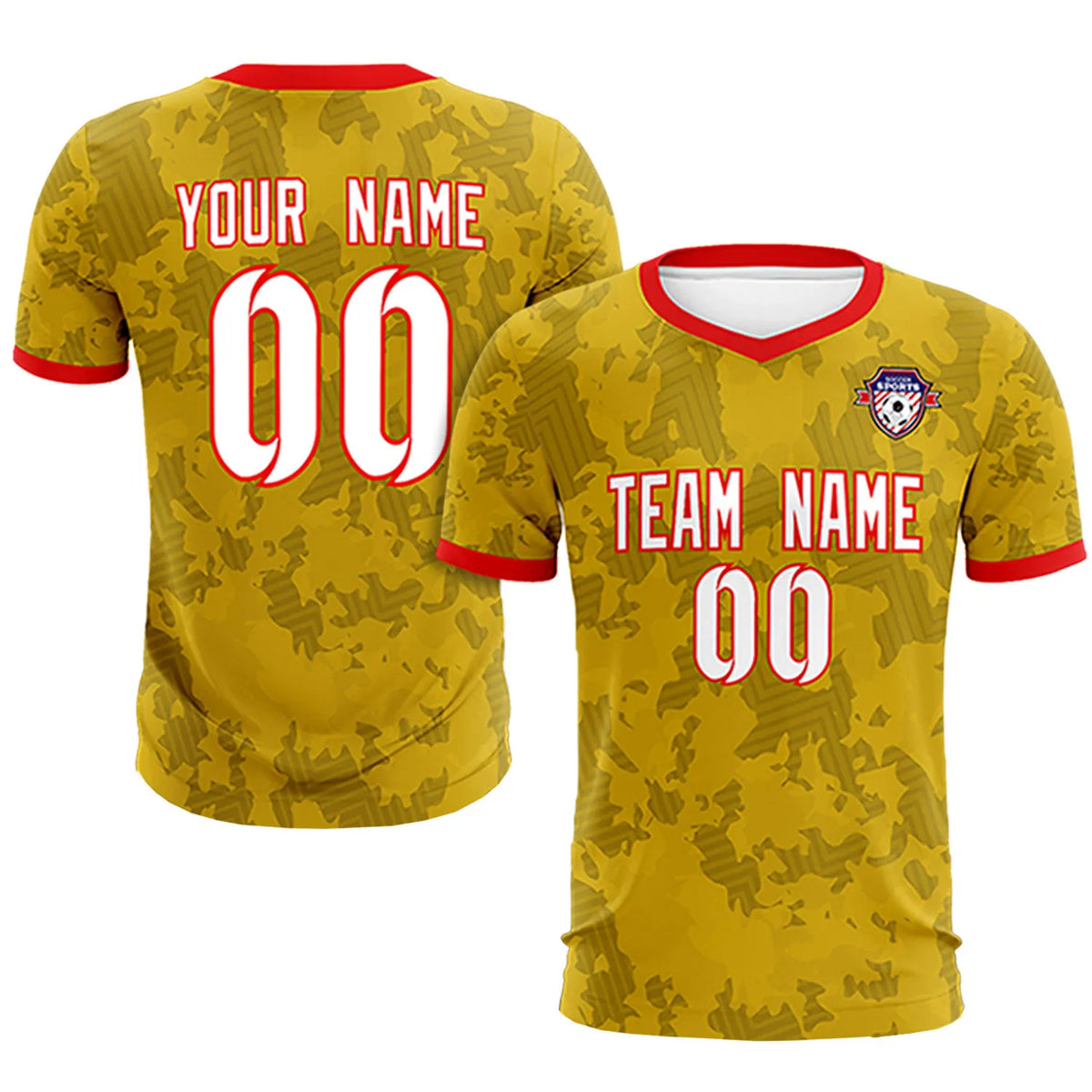 Custom Old Gold-Black Printing Outdoor Breathable Soccer Sets Jersey