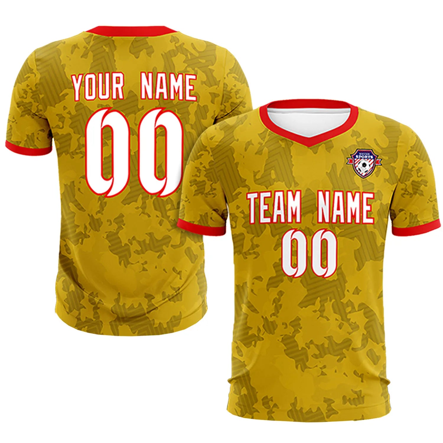 Custom Old Gold-Black Printing Outdoor Breathable Soccer Sets Jersey