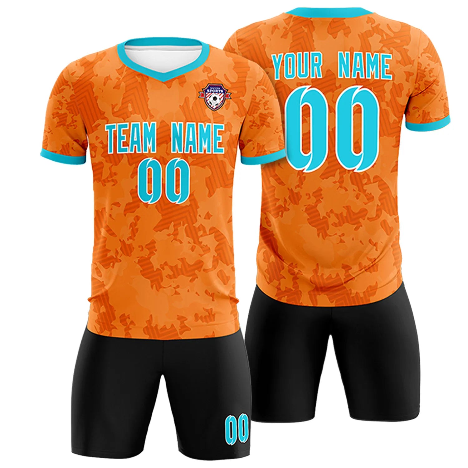 Custom Orange-Black Printing Outdoor Breathable Soccer Sets Jersey
