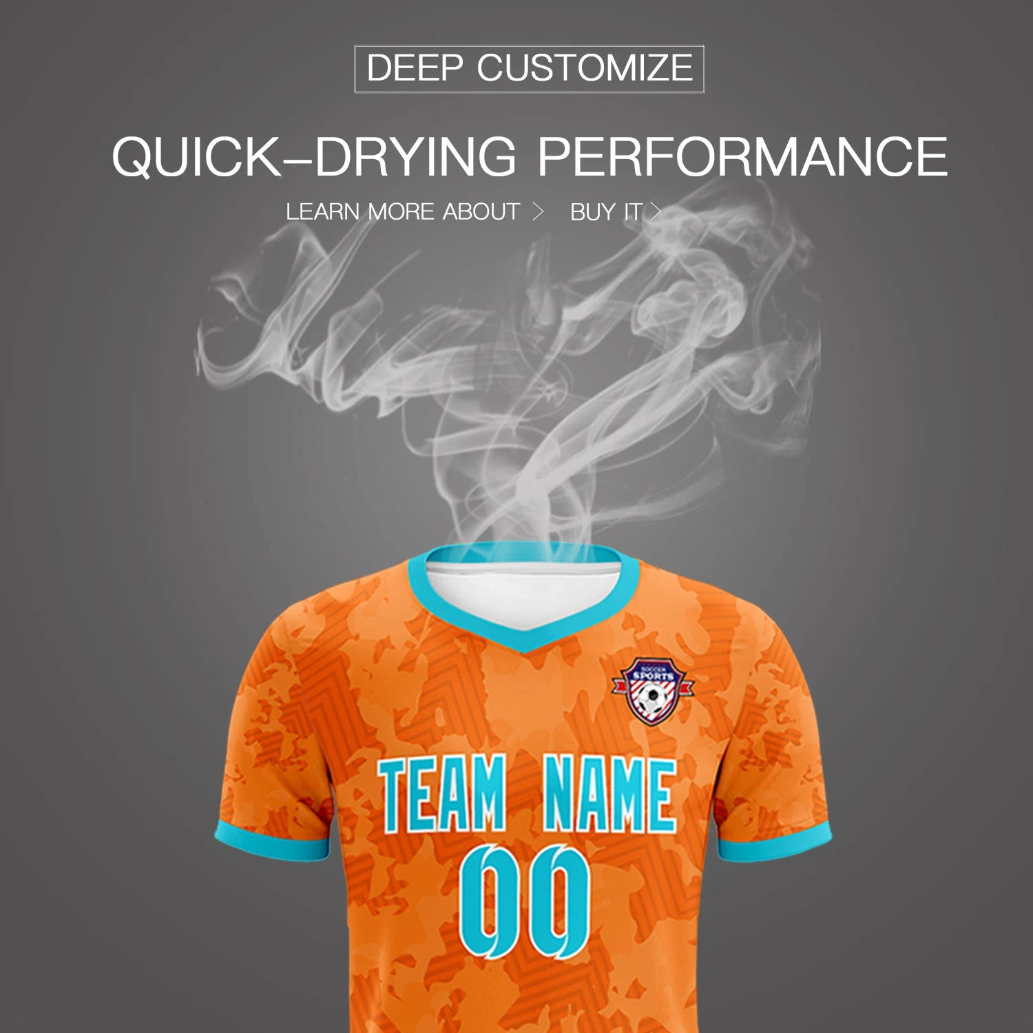 Custom Orange-Black Printing Outdoor Breathable Soccer Sets Jersey