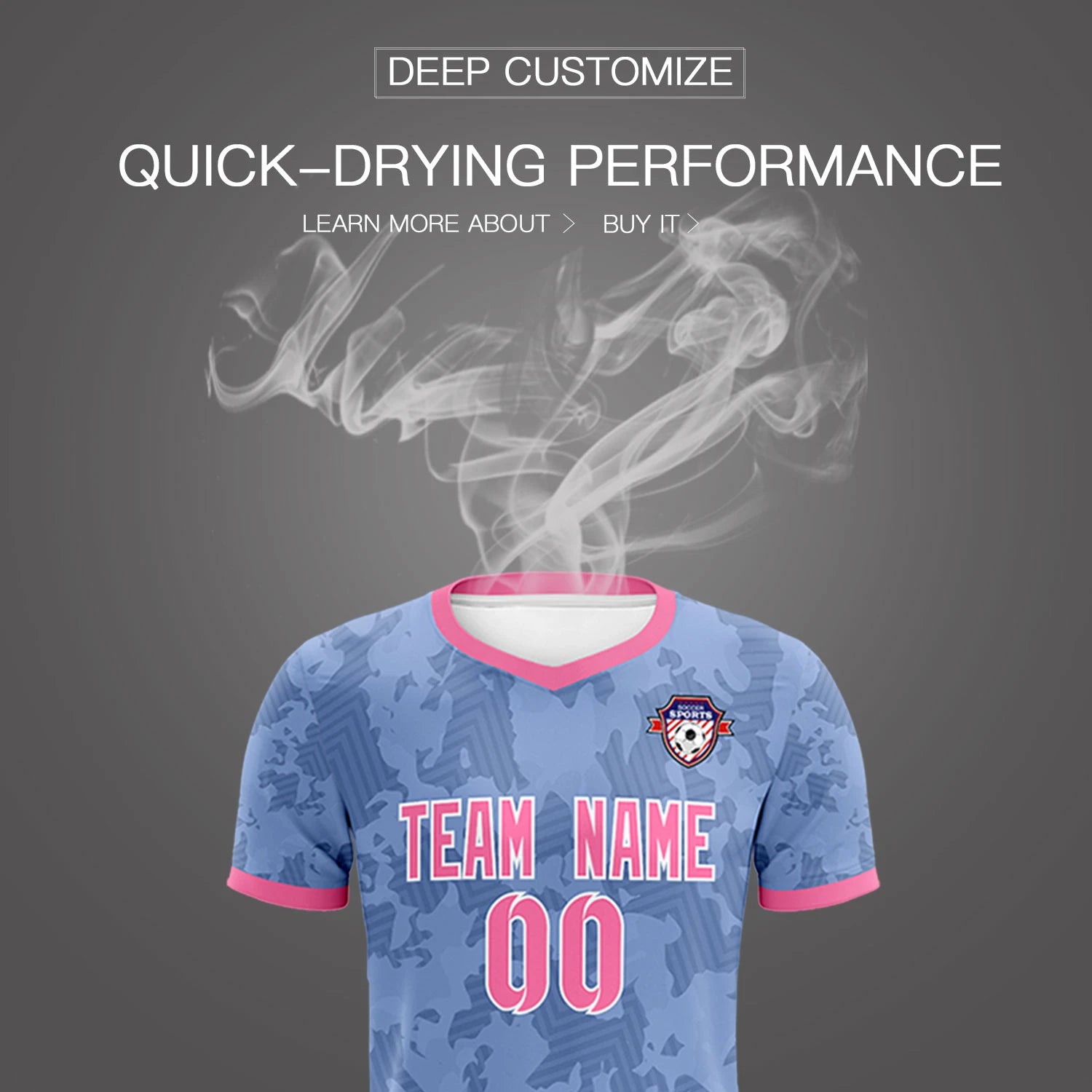 Custom Light Blue-Black Printing Outdoor Breathable Soccer Sets Jersey