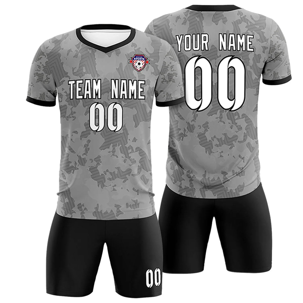Custom Gray-Black Printing Outdoor Breathable Soccer Sets Jersey