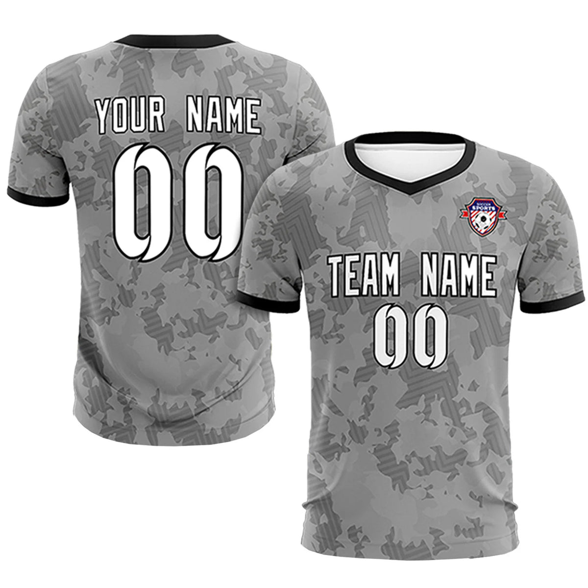Custom Gray-Black Printing Outdoor Breathable Soccer Sets Jersey