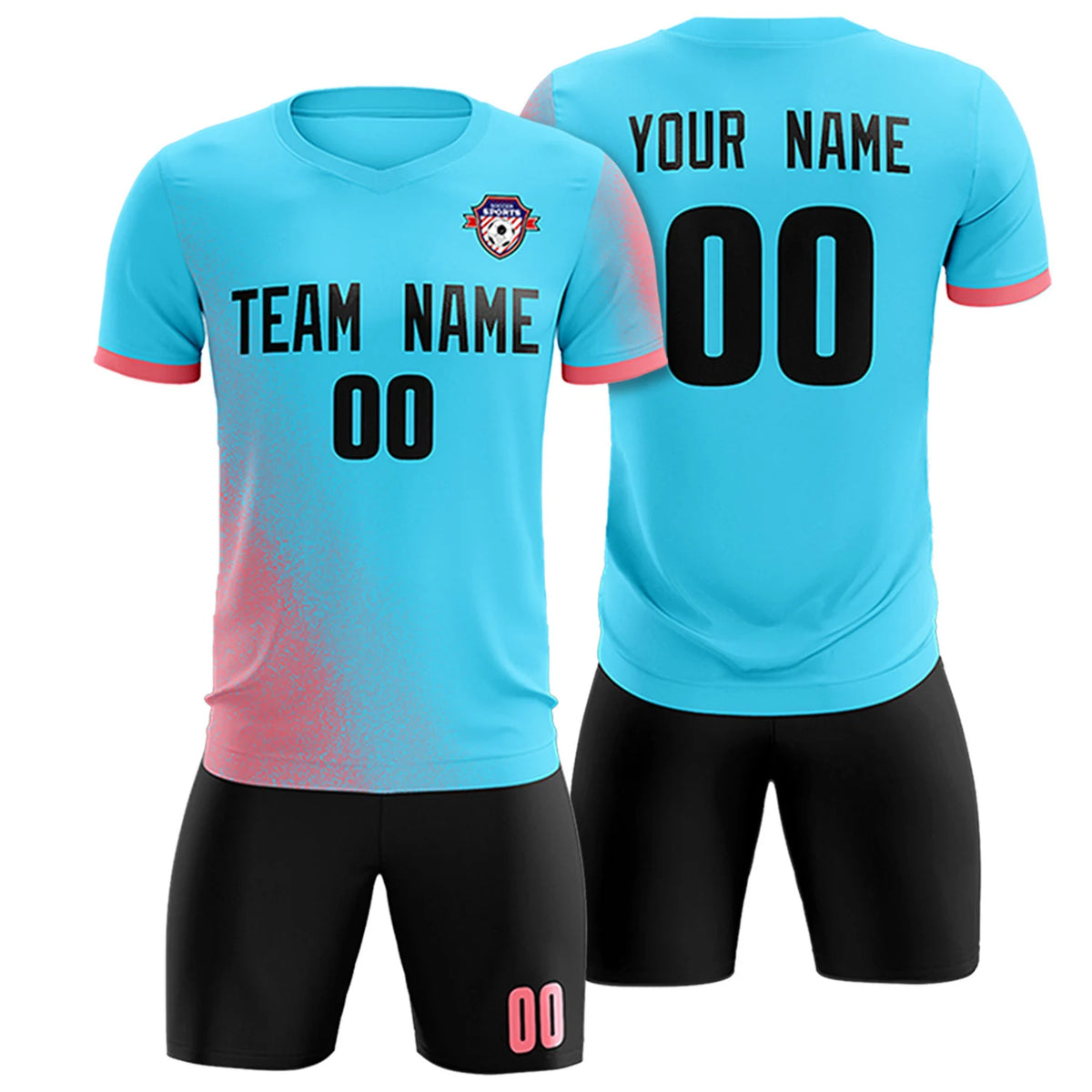 Custom Sky Blue Light Red Outdoor Sport Soccer Sets Jersey