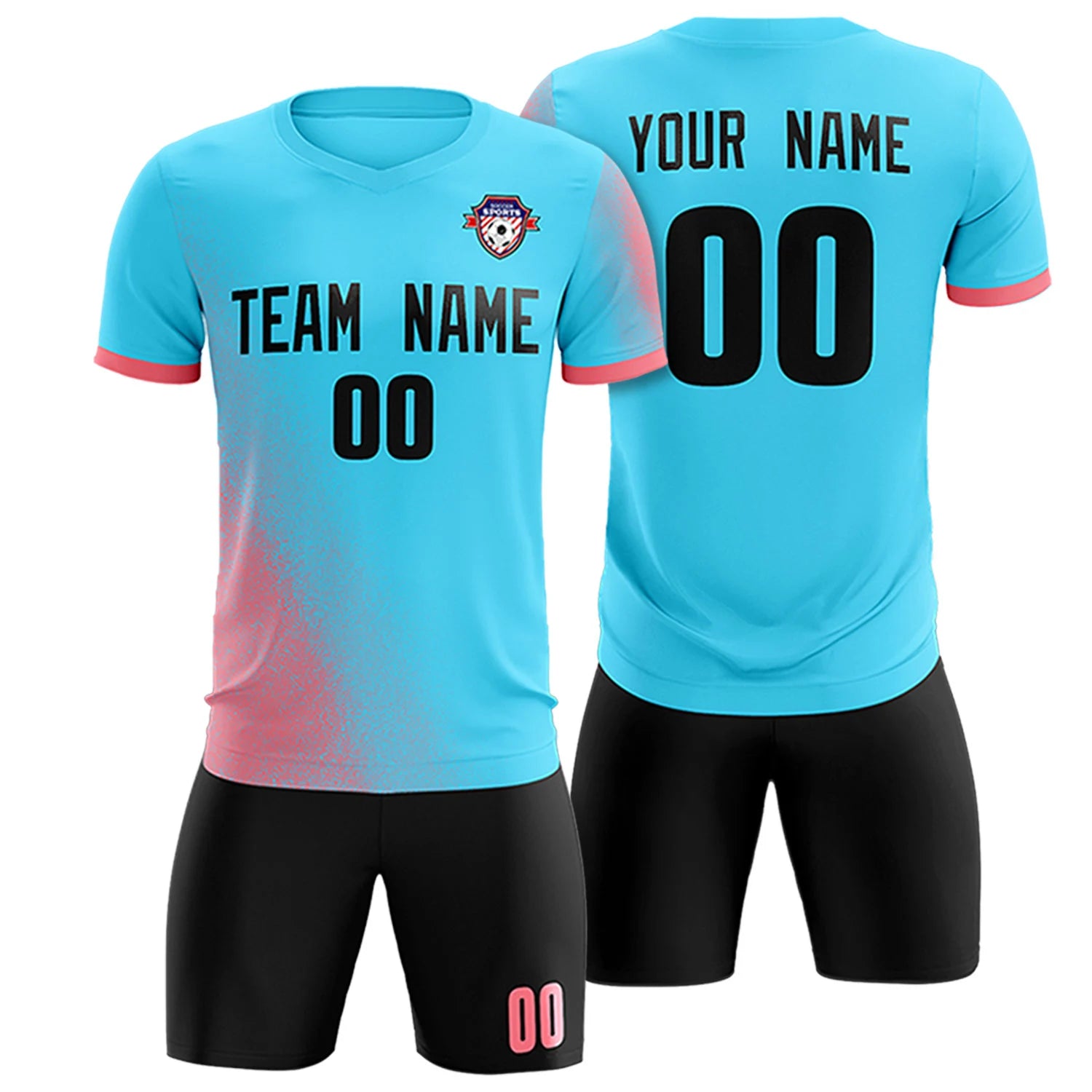 Custom Sky Blue Light Red Outdoor Sport Soccer Sets Jersey
