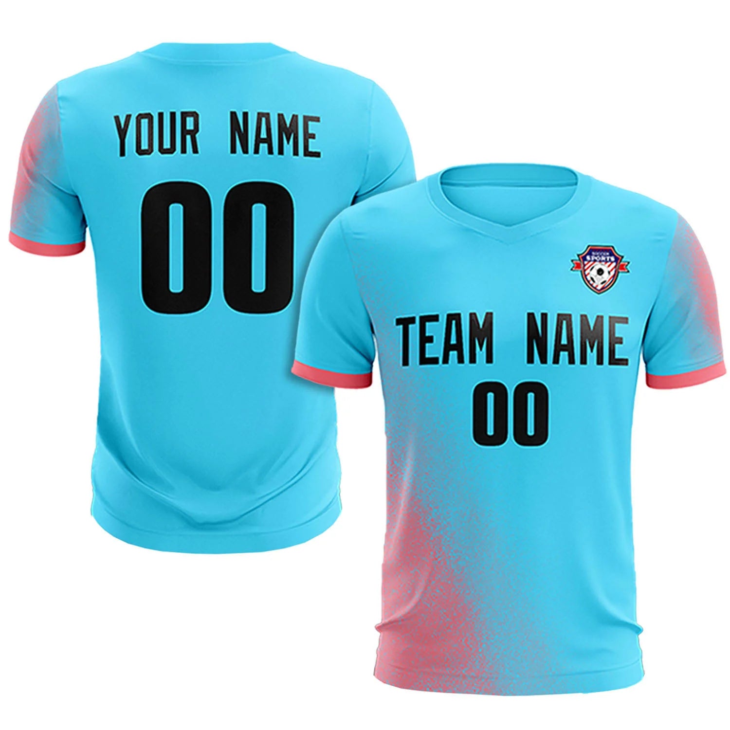 Custom Sky Blue Light Red Outdoor Sport Soccer Sets Jersey