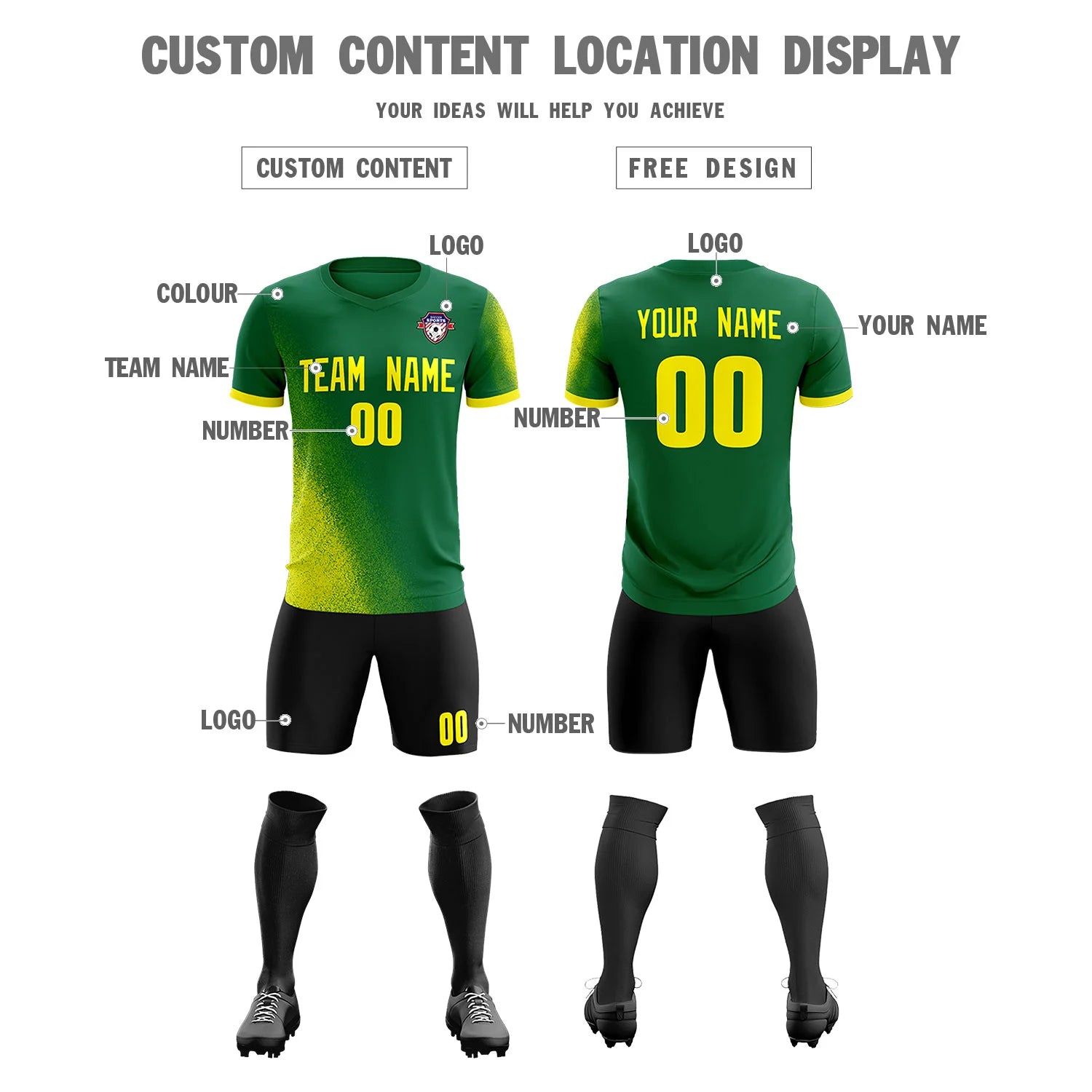 Custom Green Green Outdoor Sport Soccer Sets Jersey