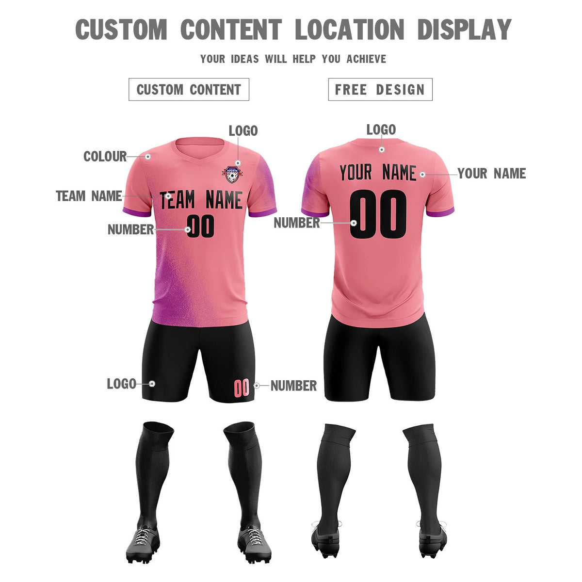 Custom Light Red Light Purple Outdoor Sport Soccer Sets Jersey