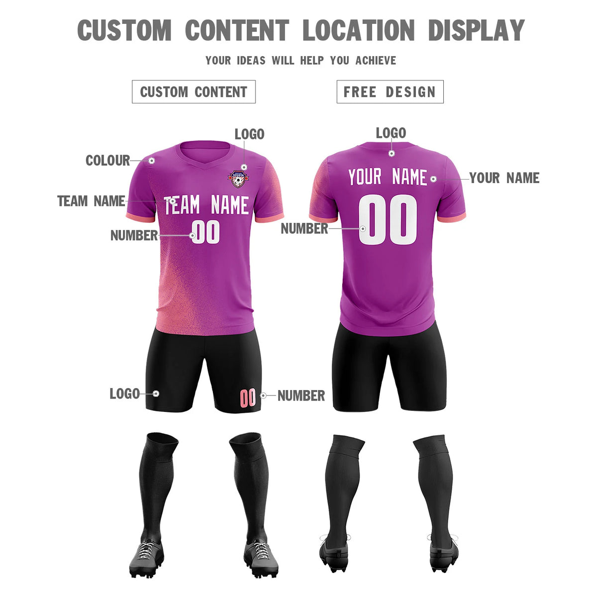 Custom Light Purple Light Red Outdoor Sport Soccer Sets Jersey