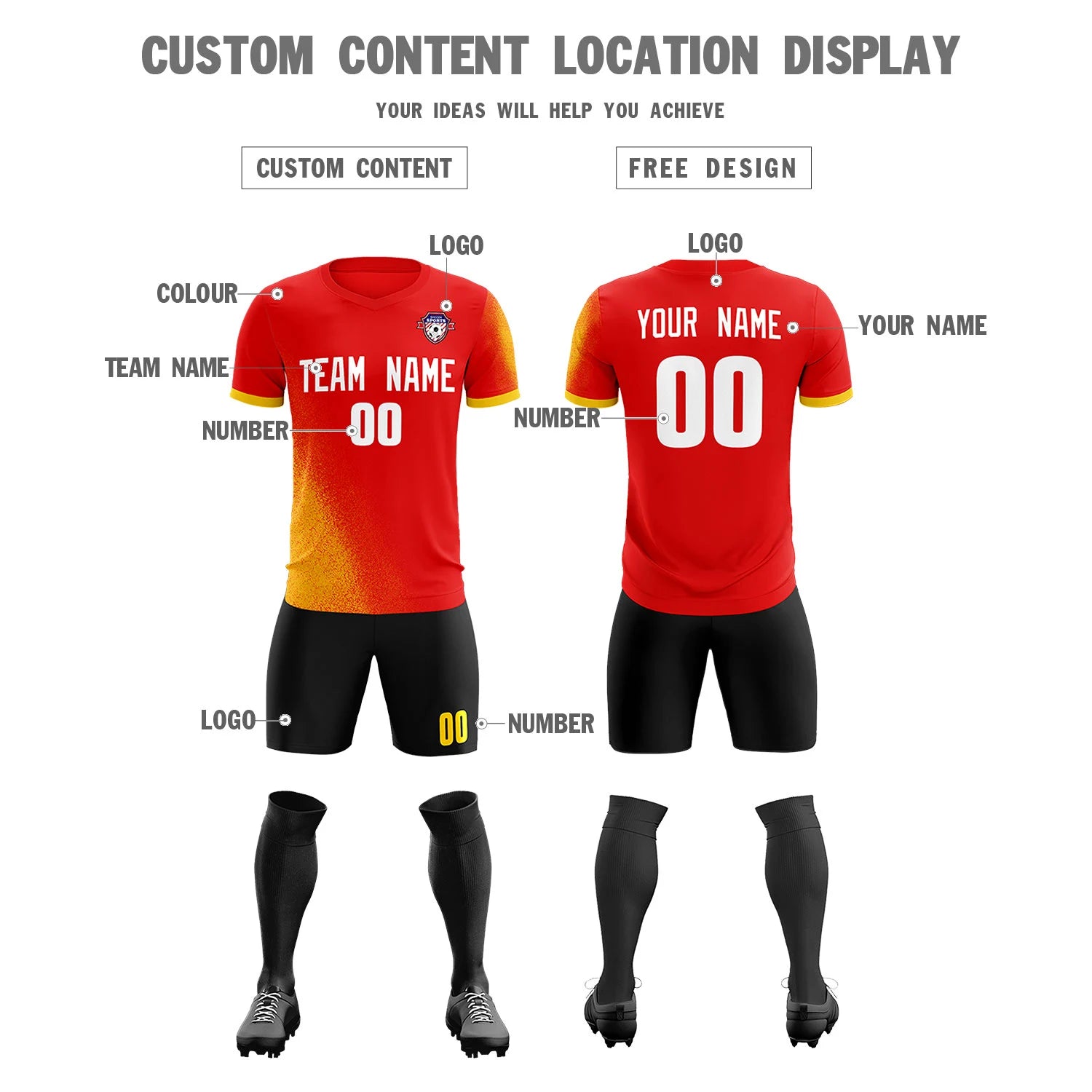 Custom Red Gold01 Outdoor Sport Soccer Sets Jersey