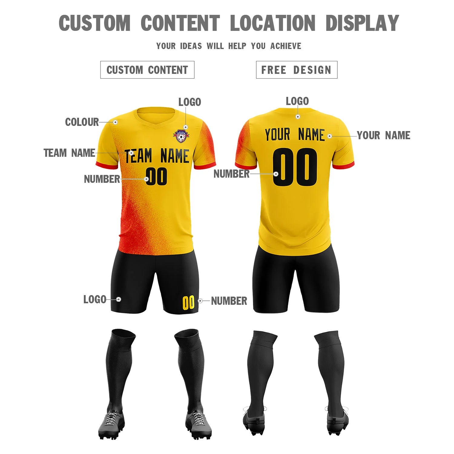 Custom Gold01 Red Outdoor Sport Soccer Sets Jersey