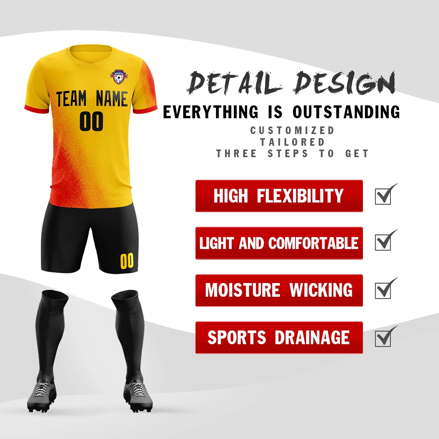 Custom Gold01 Red Outdoor Sport Soccer Sets Jersey