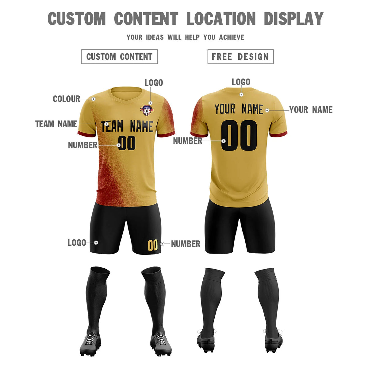 Custom Old Gold Crimson Outdoor Sport Soccer Sets Jersey