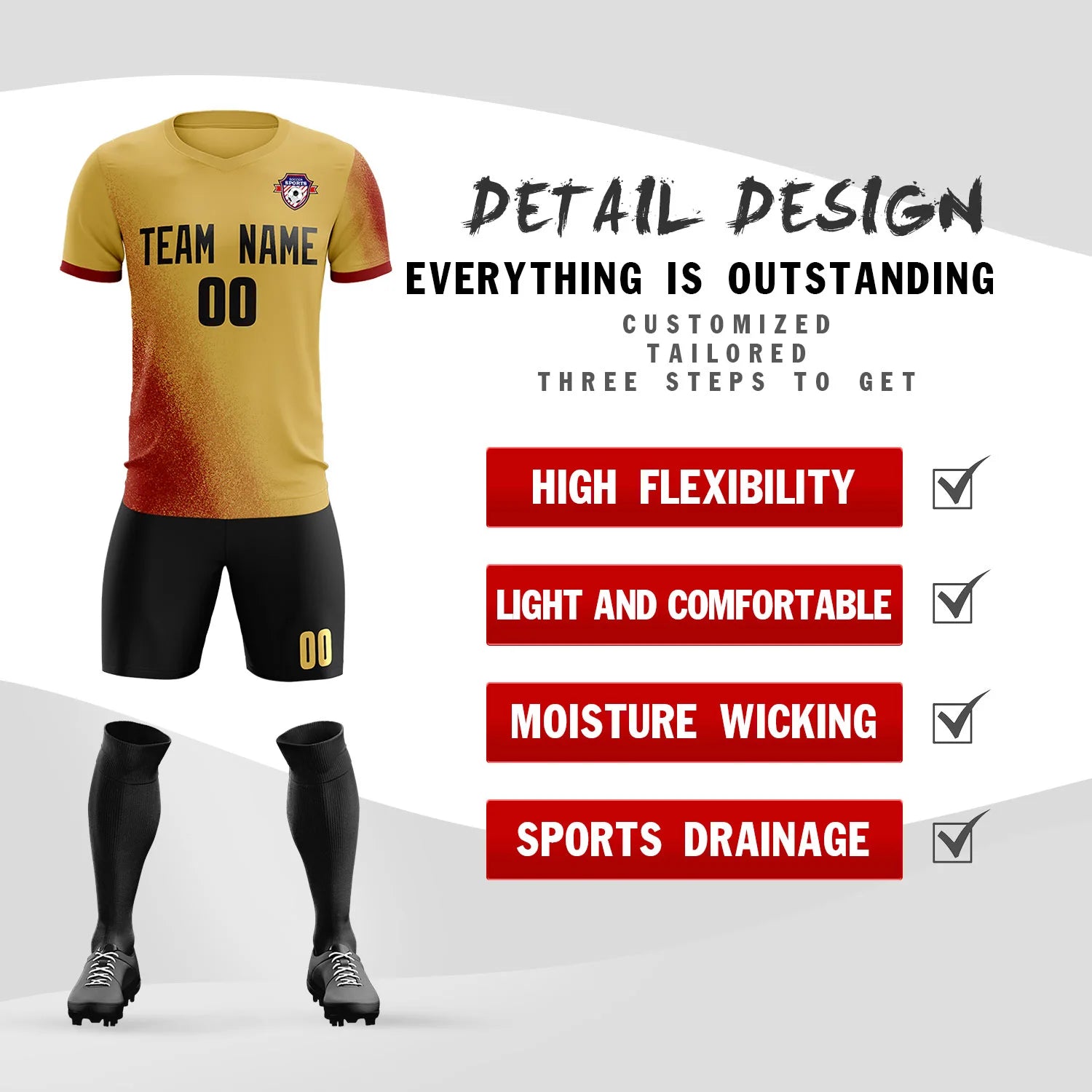 Custom Old Gold Crimson Outdoor Sport Soccer Sets Jersey