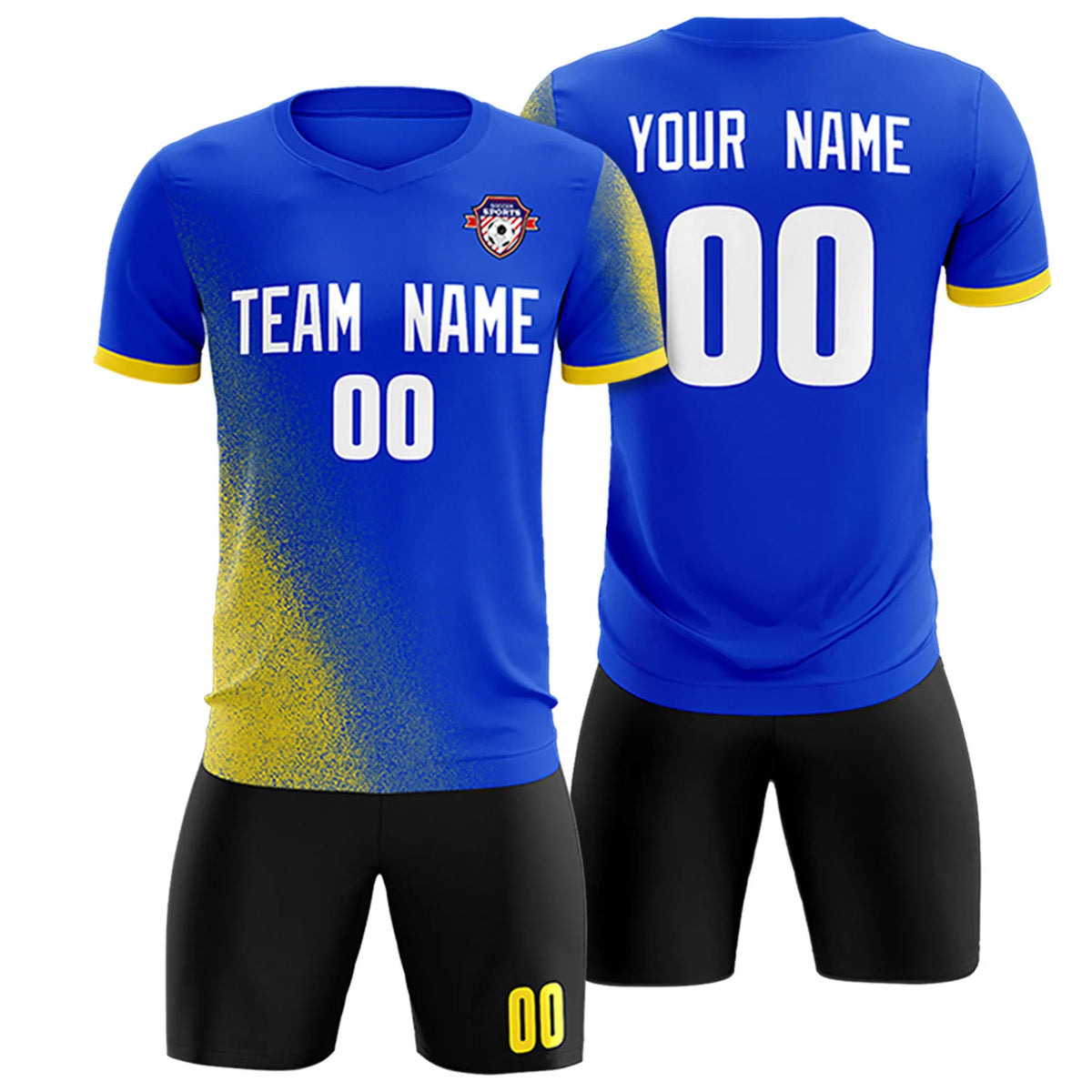 Custom Royal Blue Gold01 Outdoor Sport Soccer Sets Jersey