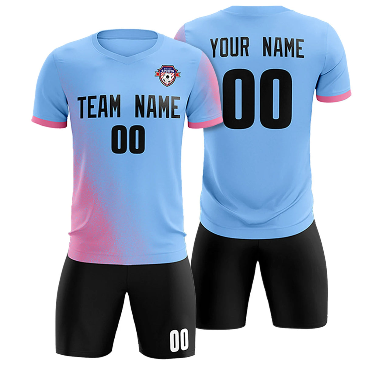 Custom Light Blue Pink Outdoor Sport Soccer Sets Jersey