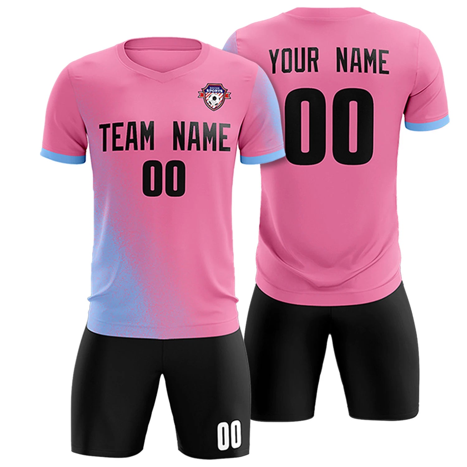Custom Pink Light Blue Outdoor Sport Soccer Sets Jersey