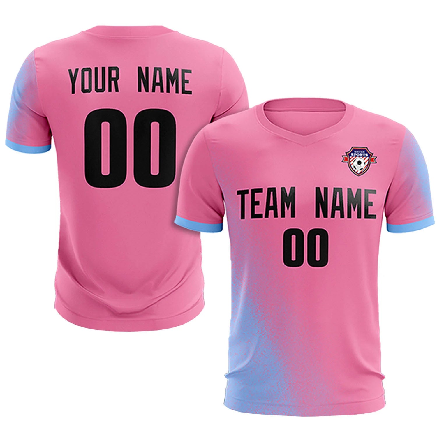 Custom Pink Light Blue Outdoor Sport Soccer Sets Jersey