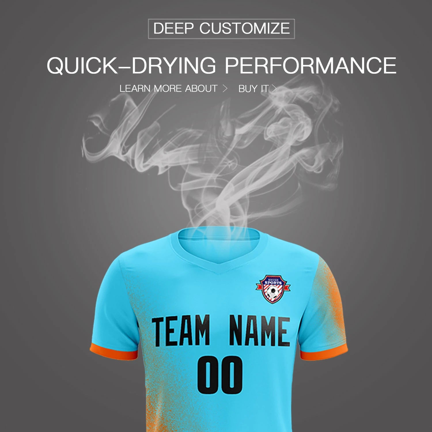 Custom Sky Blue Orange Outdoor Sport Soccer Sets Jersey