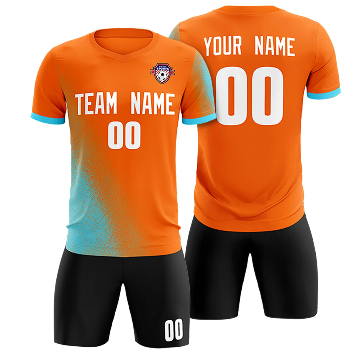 Custom Orange Sky Blue Outdoor Sport Soccer Sets Jersey