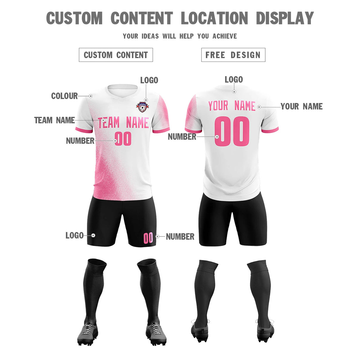 Custom White Pink Outdoor Sport Soccer Sets Jersey
