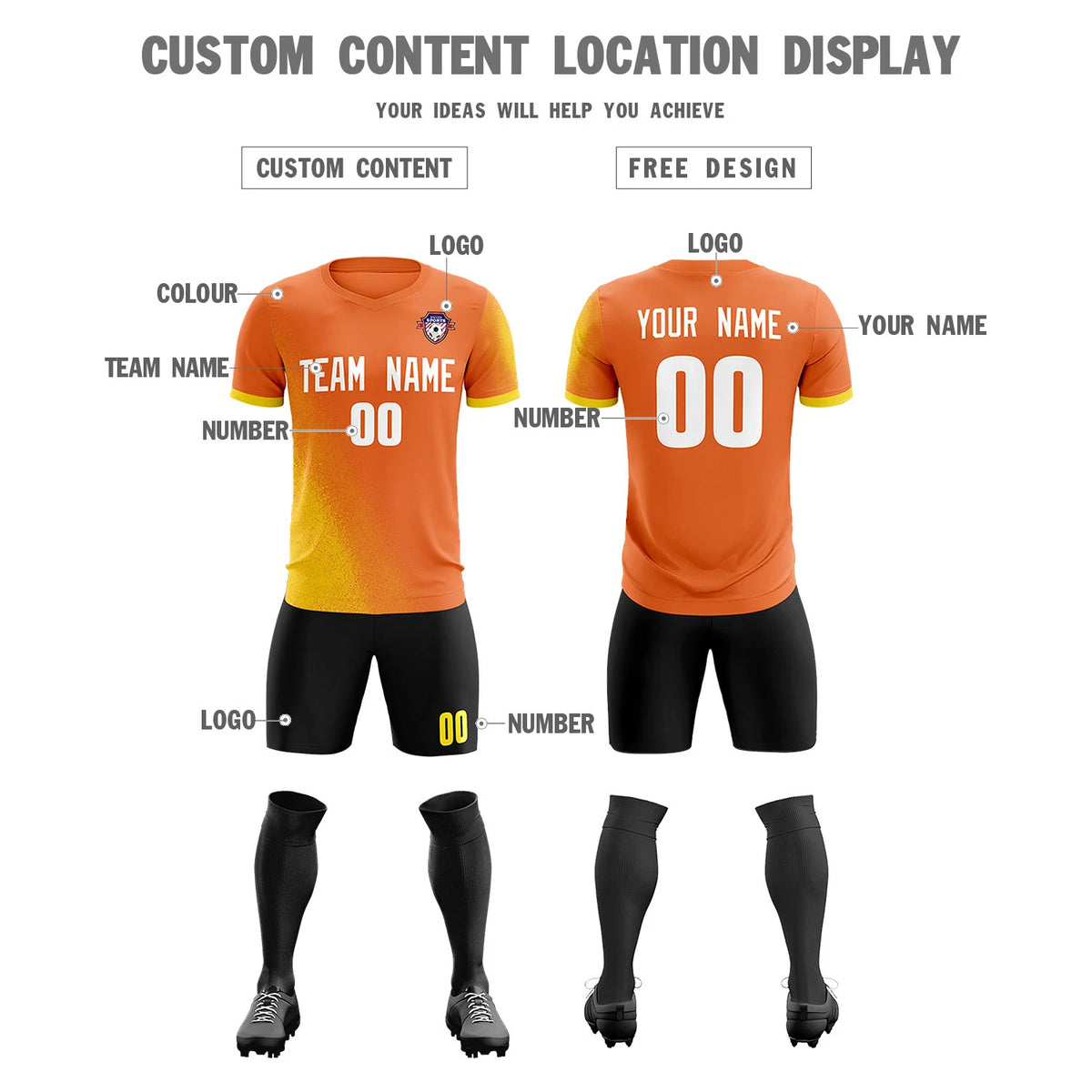 Custom Orange Gold01 Outdoor Sport Soccer Sets Jersey