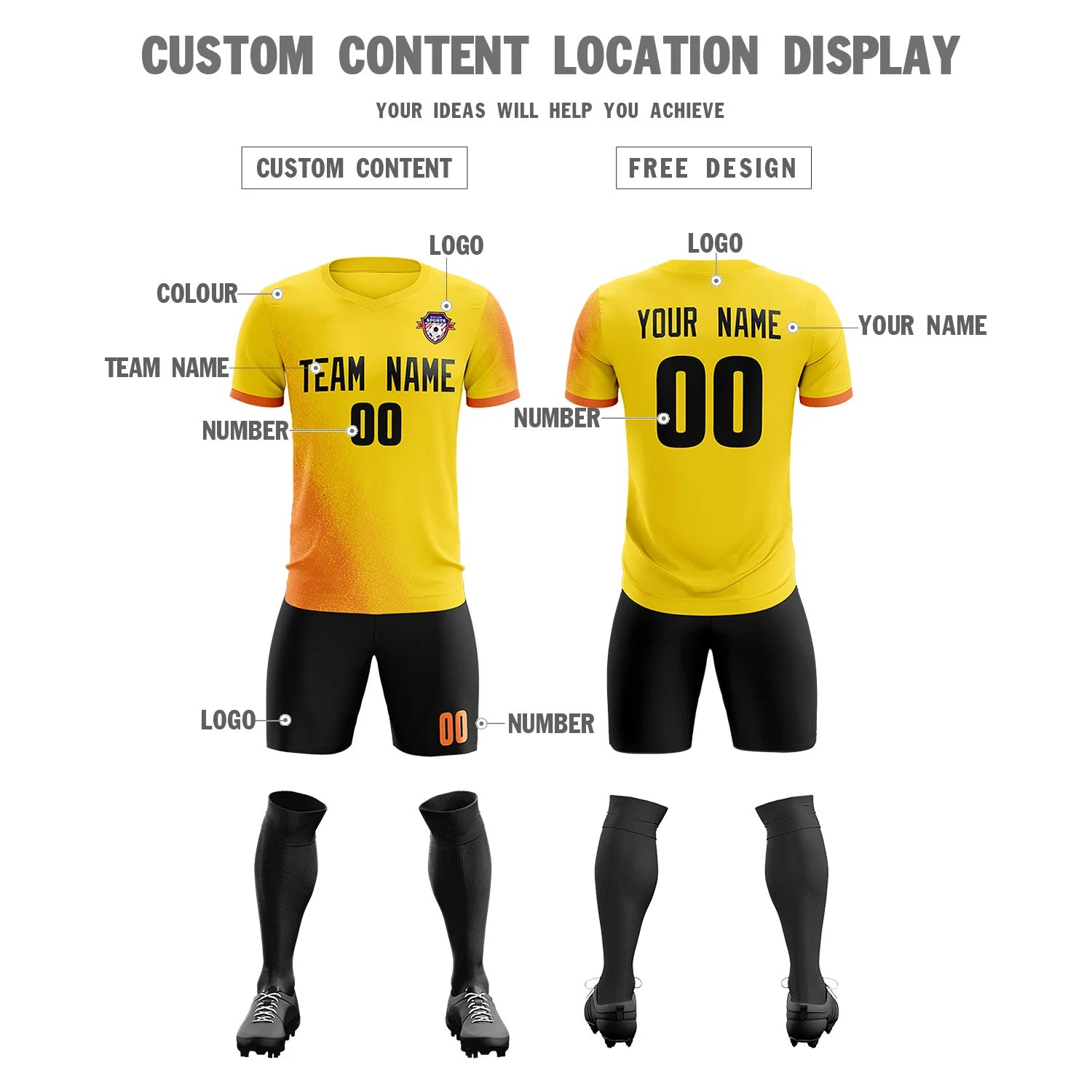 Custom Gold01 Orange Outdoor Sport Soccer Sets Jersey