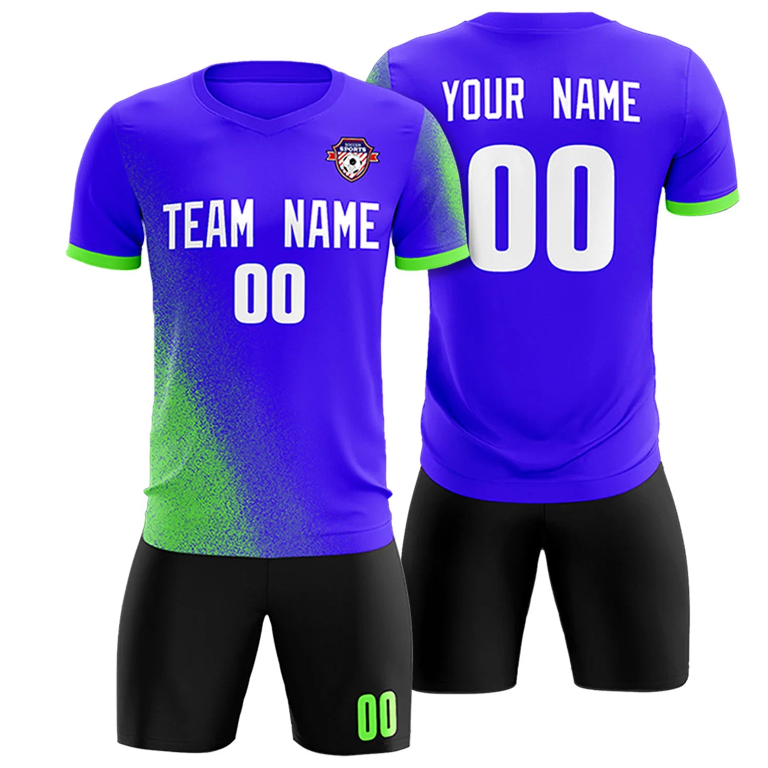 Custom Royal Blue Neon Green Outdoor Sport Soccer Sets Jersey