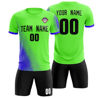 Camiseta de fútbol personalizada para deportes al aire libre, color verde neón y azul real - Estilo 1