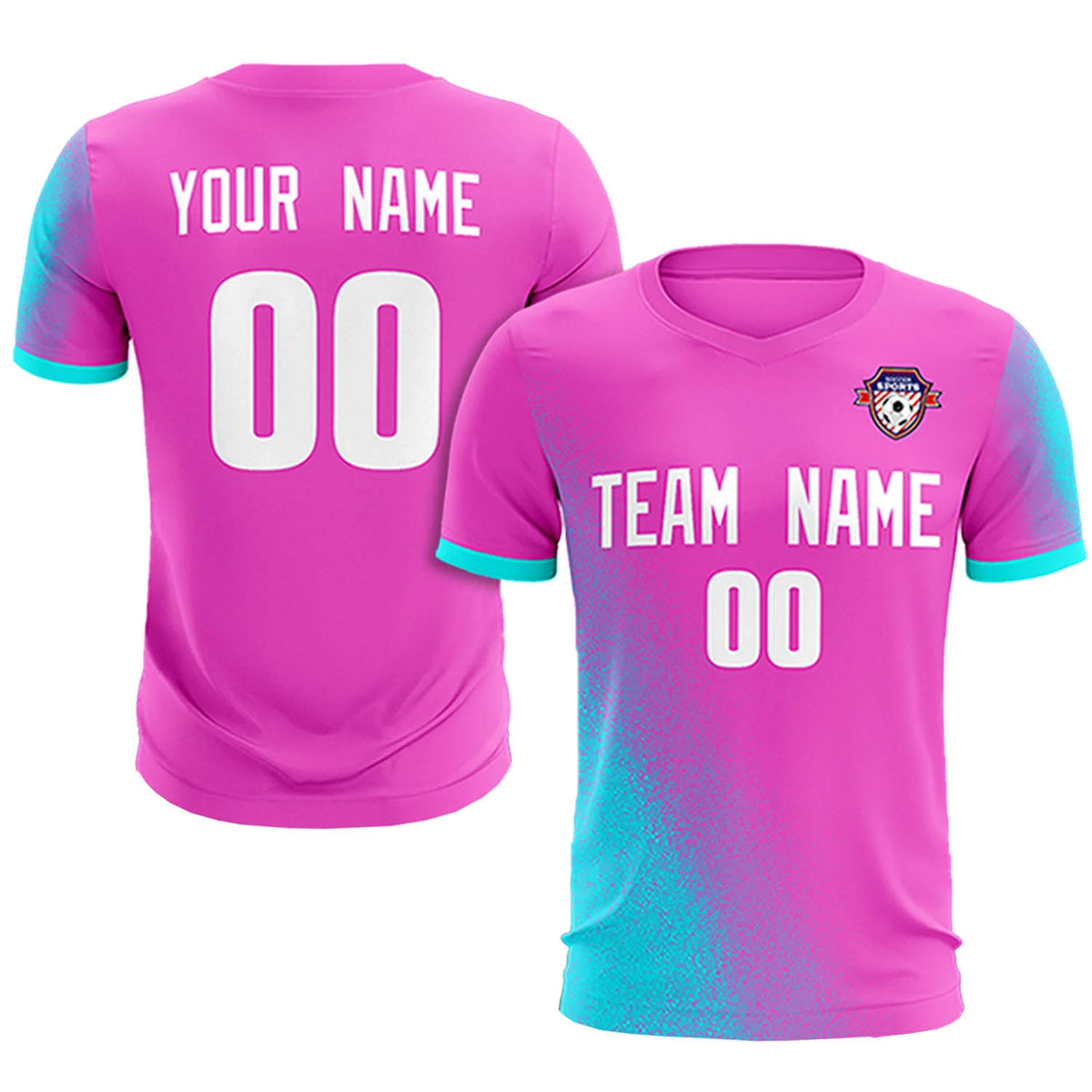 Custom Pink Sky Blue Outdoor Sport Soccer Sets Jersey