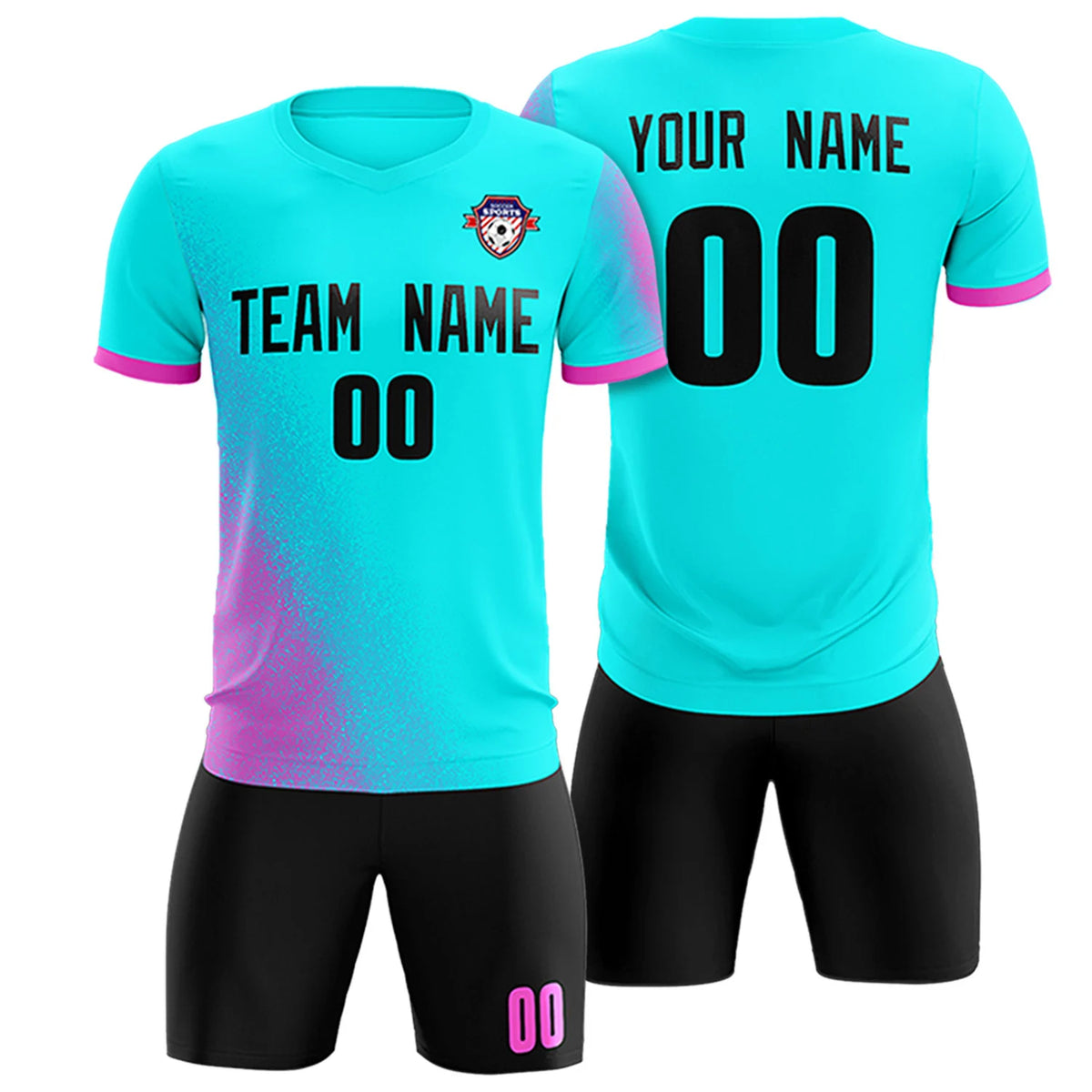 Custom Sky Blue Pink Outdoor Sport Soccer Sets Jersey