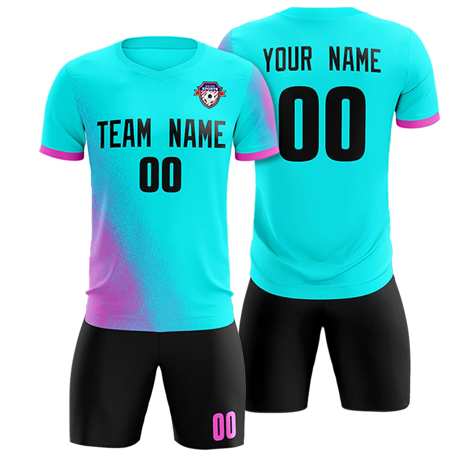 Custom Sky Blue Pink Outdoor Sport Soccer Sets Jersey