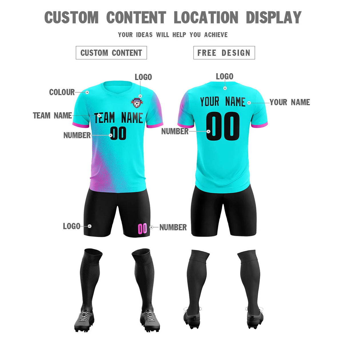 Custom Sky Blue Pink Outdoor Sport Soccer Sets Jersey