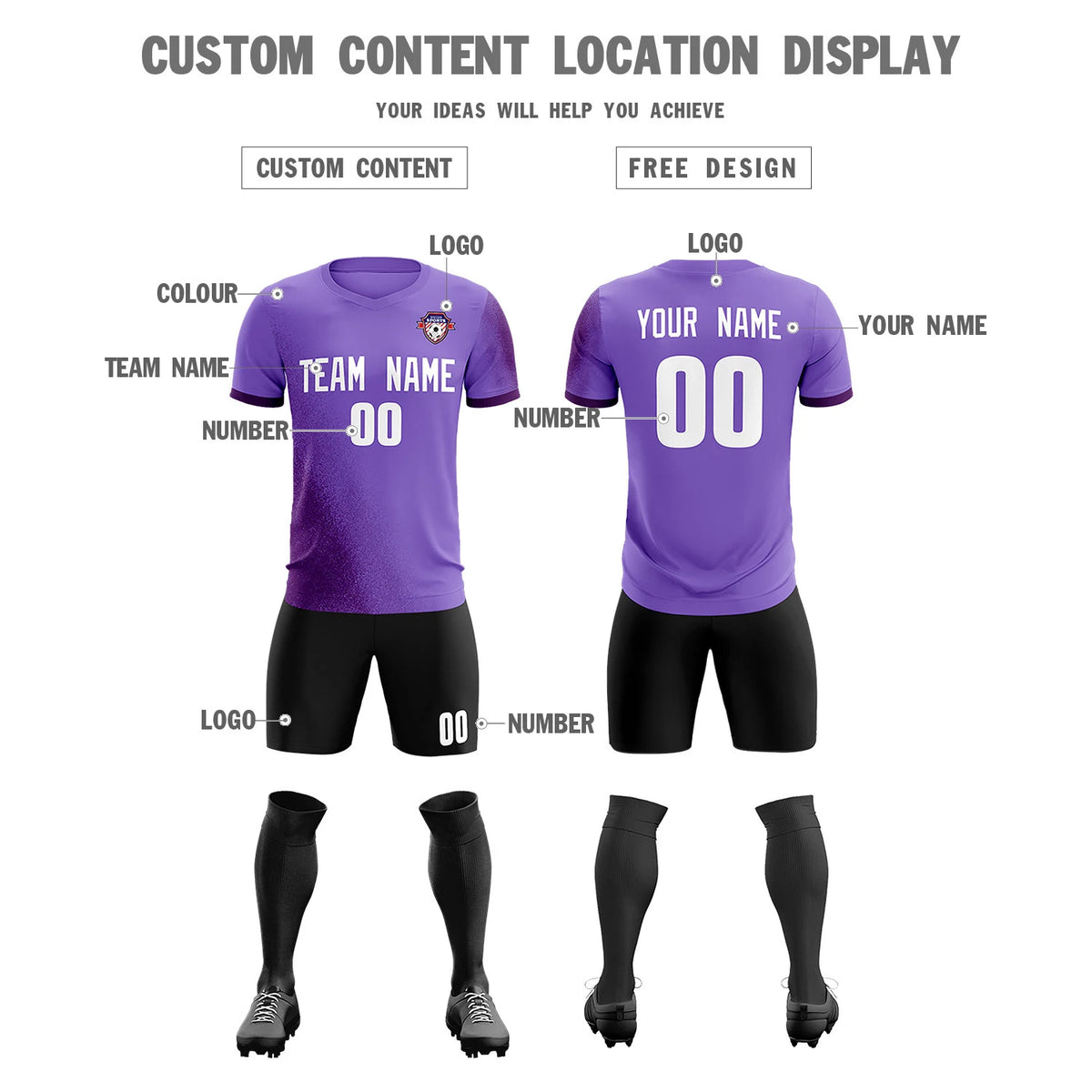 Custom Light Purple Purple Outdoor Sport Soccer Sets Jersey