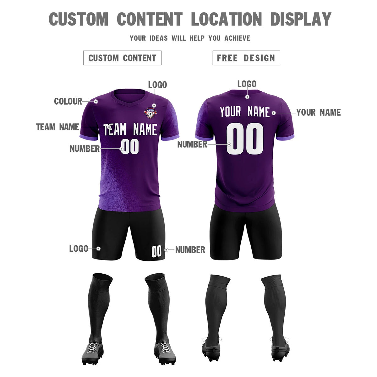 Custom Purple Light Purple Outdoor Sport Soccer Sets Jersey