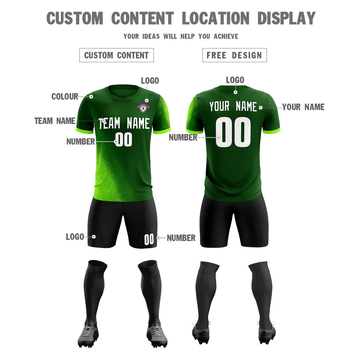 Custom Green Neon Green Outdoor Sport Soccer Sets Jersey